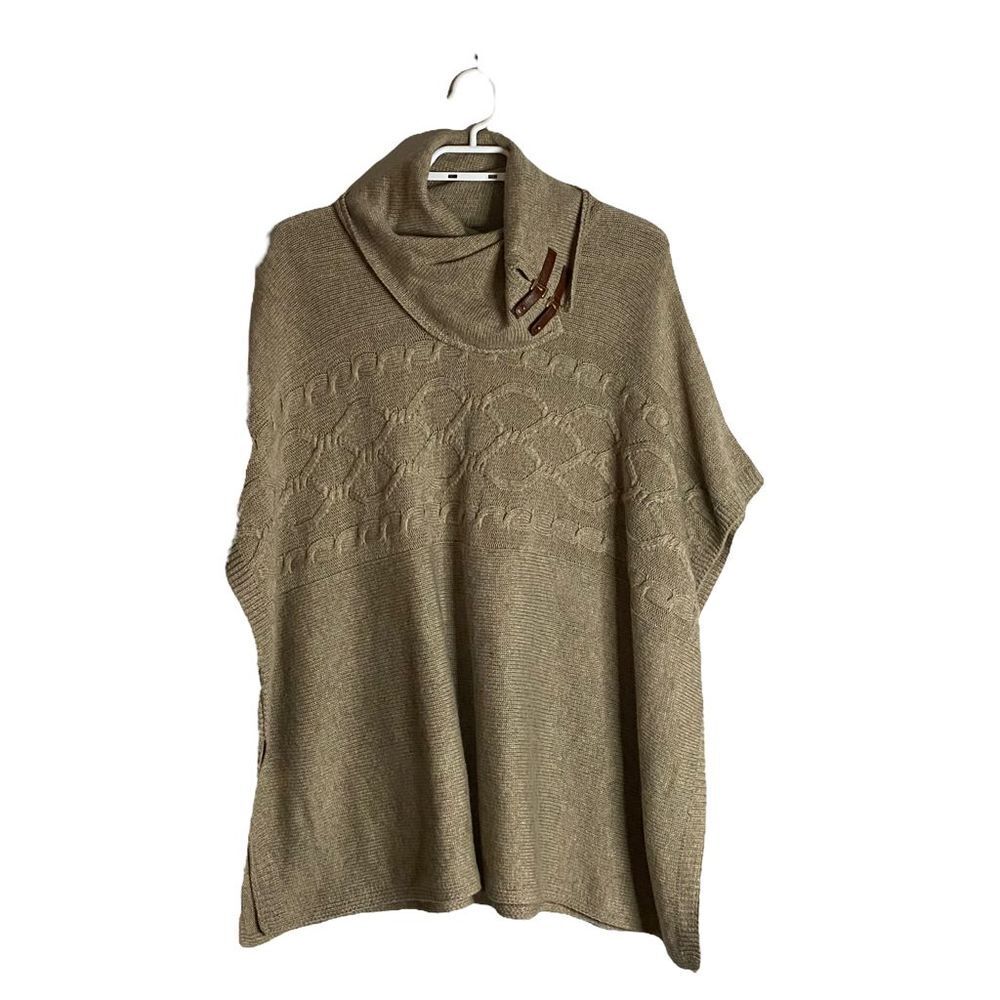 Catherine Malandrino Women's Tan Soft Knit Cowl Neck Poncho
